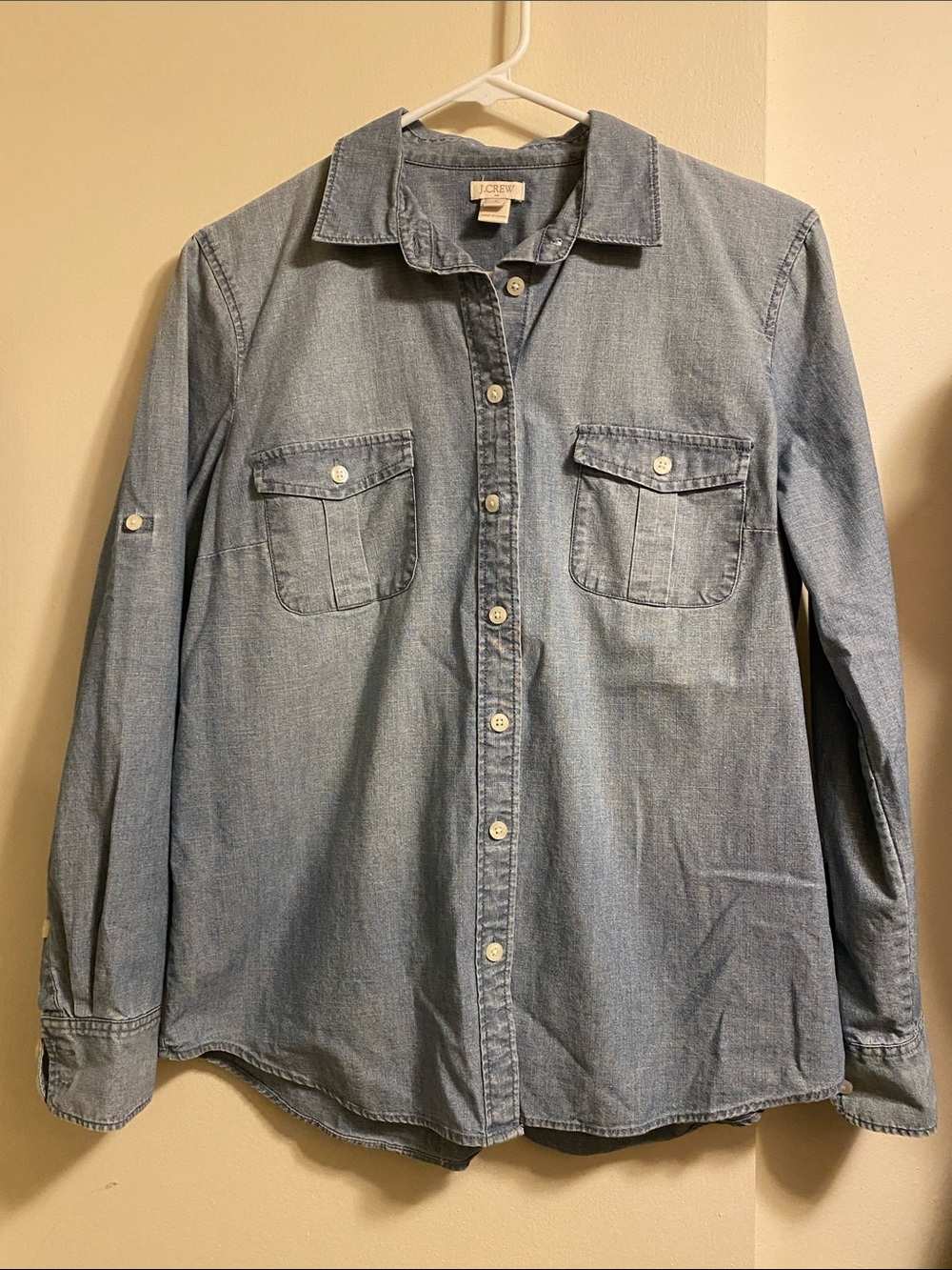 J. Crew Grey Blue Chambray Cotton Button-Up Shirt MP - Picture 8 of 13